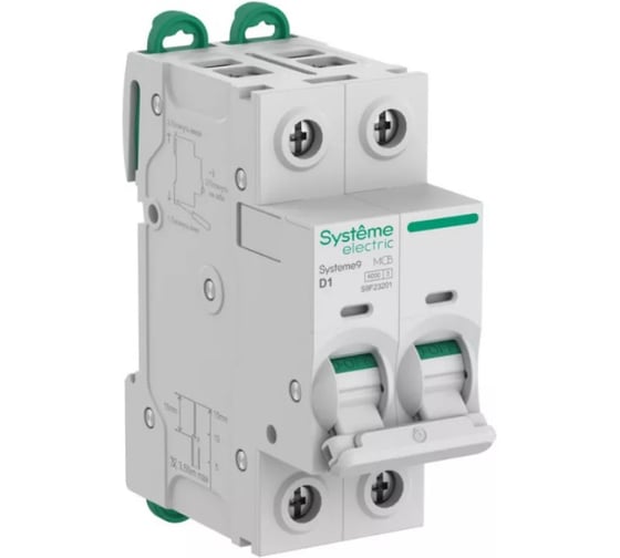 Автоматический выключатель Systeme Electric Systeme9 (АВ) D, 1A, 2P, 6kA, 400В S9F23201 1