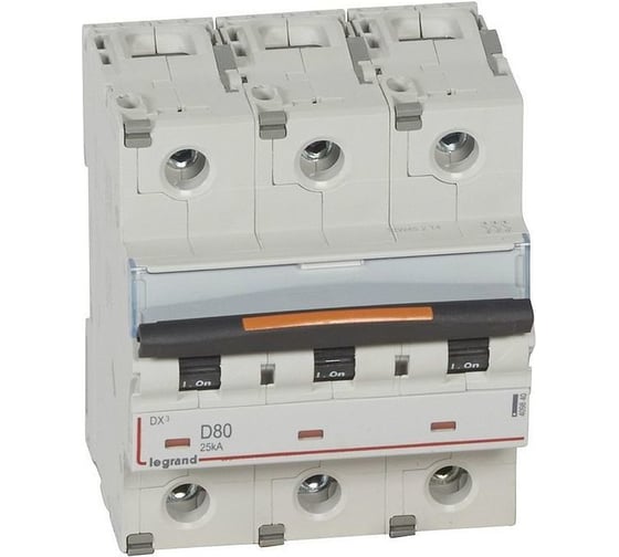 Автоматический выключатель Legrand DX³ - 25 кА - тип характеристики D - 3П - 400 В~ - 80 А - 4,5 модуля 409840