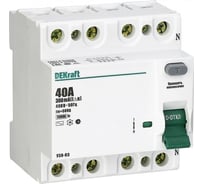 Устройство защитного отключения УЗО-03, 4P, 40 А, 300 мА, тип расцепления AC, 6 кА, 16443462, Dekraft 14094DEK