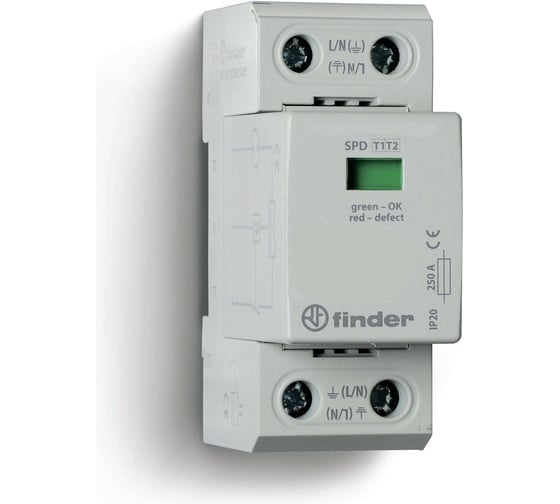Устройство защиты от импульсных напряжений Finder узип тип 1+2, 1 варистор/искровый разрядник, 7P0182601025