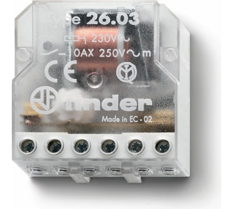 Импульсное реле Finder установка в монт. коробку, 2 шага, 1но + 1нз 10а, 230в Ac, 260382300000