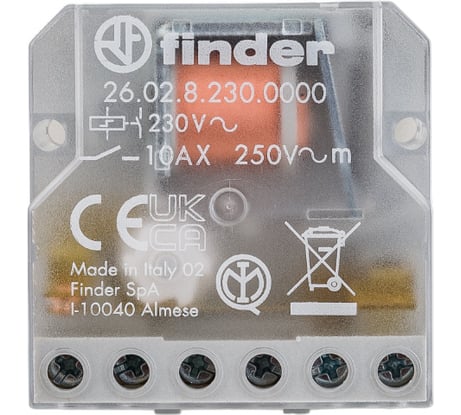 Импульсное реле Finder, установка в монтажную коробку, 2НО контакта 10А 230В AC, 260282300000