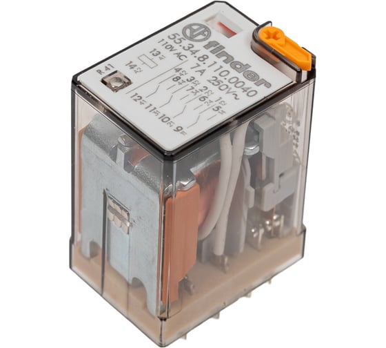 Промежуточное реле Finder 4 перекидных контакта 7А, 110В AC, 553481100040