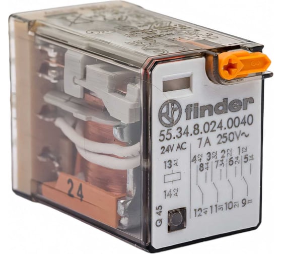 Промежуточное реле Finder 4 перекидных контакта 7А, 24В AC, 553480240040