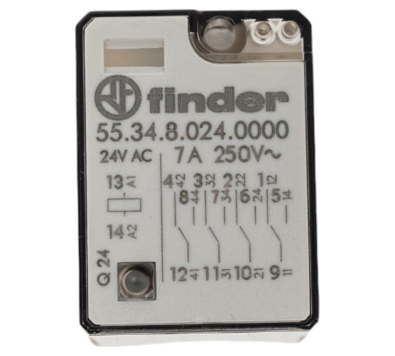Промежуточное реле Finder 4 перекидных контакта 7А, 24В AC, 553480240000