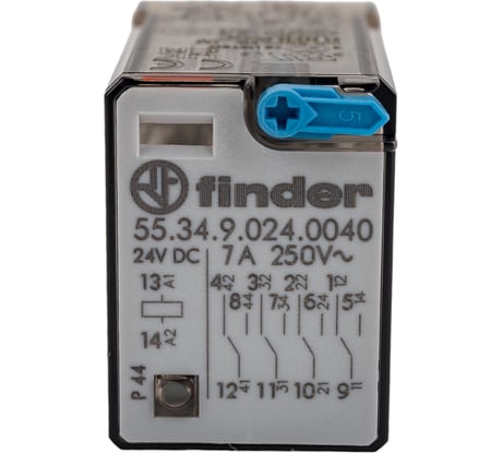 Промежуточное реле Finder 4 перекидных контакта 7А, = 24В DC, 553490240040