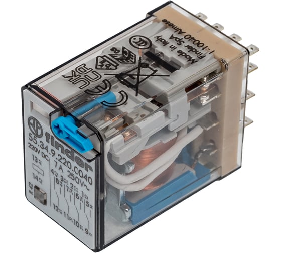 Промежуточное реле Finder 4 перекидных контакта 7А, = 220В DC, 553492200040