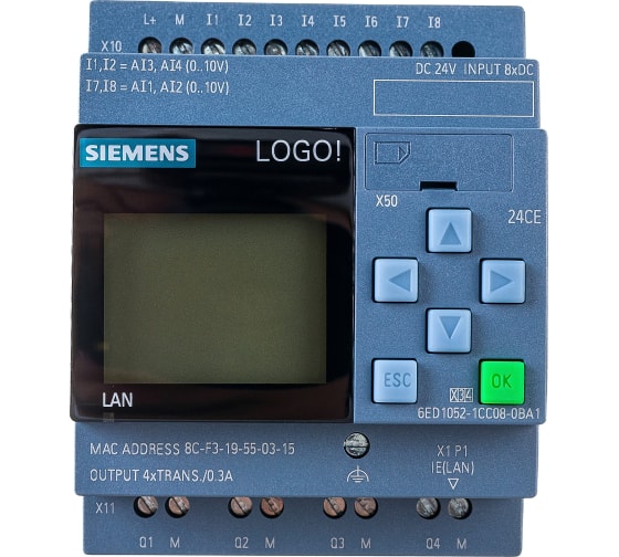 Логический модуль Siemens LOGO! 24CE, с дисплеем В24, 8 DI 4AI 4 DQ 6ED10521CC080BA1 6ED1052-1CC08-0BA1 1