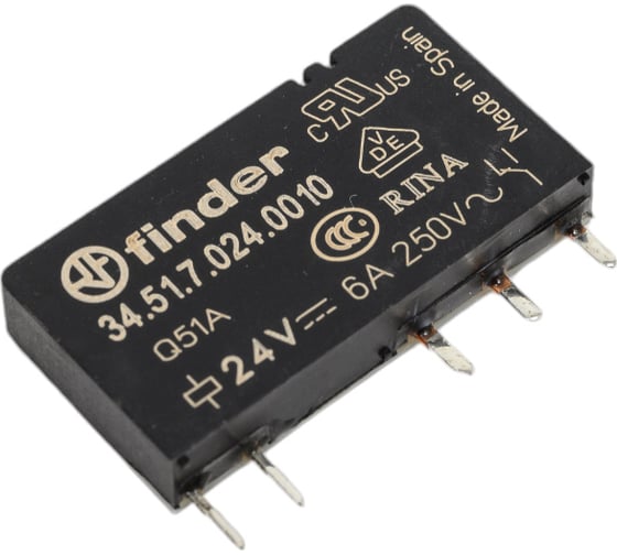 Ультратонкое реле Finder 1 CO конт. 6а, = 24в чувст. пост. тока, - гермет, 345170240010