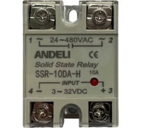 Твердотельное реле ANDELI SSR-10DA-H 10A Управляющее напряжение 3-32V DC 24-480V AC артикул ADL09-250