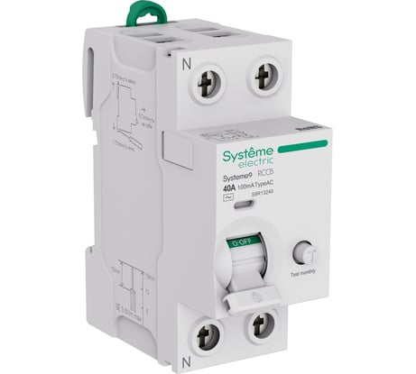 Выключатель дифференциального тока (ВДТ) Systeme9 Systeme Electric, 40 A, 2 P, 100 мА, Тип-AC, 230 В S9R13240