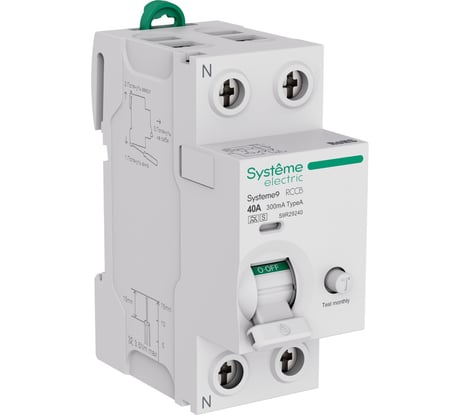 Выключатель дифференциального тока (ВДТ) Systeme Electric Systeme9 40 A, 2 P, 300 мА, Тип-A-S, 230 В S9R29240