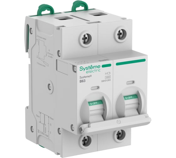 Автоматический выключатель Systeme Electric Systeme9 АВ 27мм B 63A 2P 10 kA 400В S9H31263 1