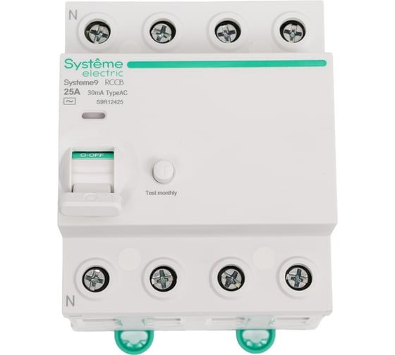 Выключатель дифференциального тока (ВДТ) Systeme Electric Systeme9 25 A, 4 P, 30 мА, Тип-AC, 400 В S9R12425 1