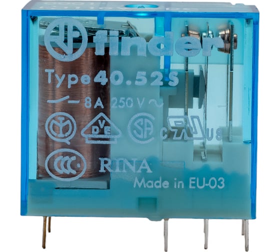 Миниатюрное реле Finder 2 CO конт. 8а, = 110в чувст. пост. тока, - гермет, 405271100001