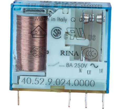Миниатюрное реле Finder 2 перекидных контакта 8А, = 24В DC, 405290240000