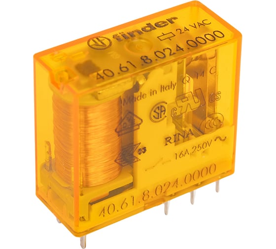 Миниатюрное реле Finder 1 перекидной контакт 16А, 24В AC, 406180240000
