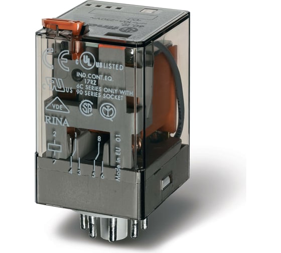 Универсальное реле Finder 2 CO конт. 10а, 240в Ac, 8 пин разъем, 601282400040PAS 1