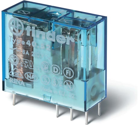 Миниатюрное реле Finder 2 перекидных контакта 8А, = 12В DC, 405290120000