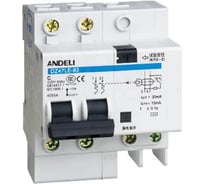 Дифференциальный автоматический выключатель ANDELI DZ47LE-63 2P, 10A, 30mA, тип AC, характеристика С ADL02-605
