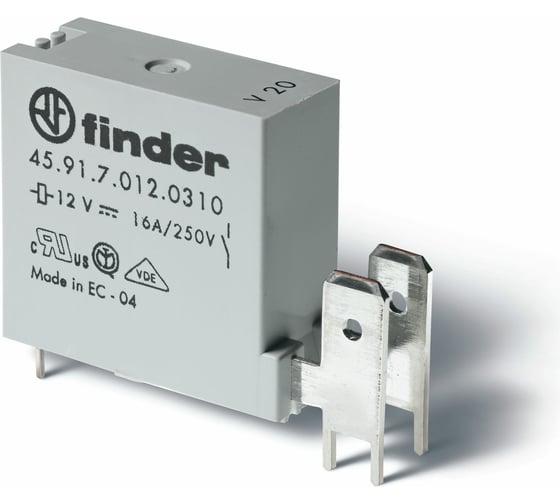 Миниатюрное реле Finder 1 конт., зазор 3мм 16а 12в чувст. пост. тока, для печатного монтажа, 45917012310 1