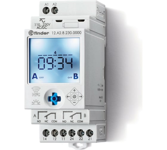 Цифровое недельное астрономическое реле времени Finder c nfc, 2 перекидых конт. 16а, 12A282300000 1