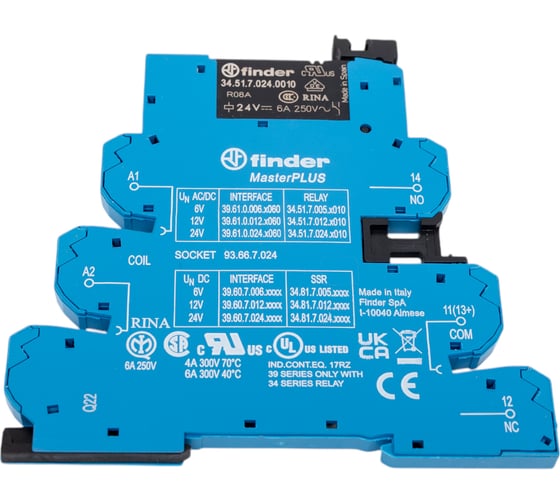 Интерфейсный модуль электромеханического реле Finder серия mAsterplus, 2co 6A, питание 24в Ac/Dc, 396100240060 1