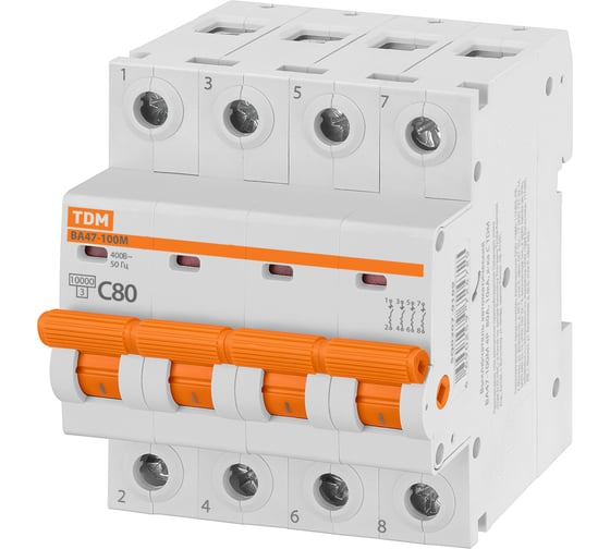 Автоматический выключатель TDM ELECTRIC ВА47-100М 4Р 80А 10кА х-ка C SQ0207-0109