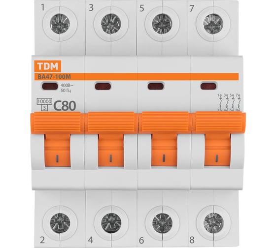 Автоматический выключатель TDM ELECTRIC ВА47-100М 4Р 80А 10кА х-ка C SQ0207-0109