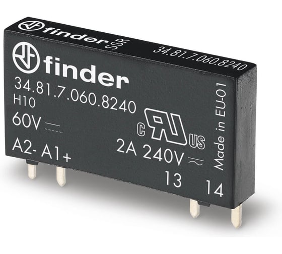 Набор Ультратонкое твердотельное реле FINDER 348170248240 20шт; монтаж на печатную плату; выход 2A(240В AC); вход 24В DC; влагозащита RTIII 348170248240V20 1