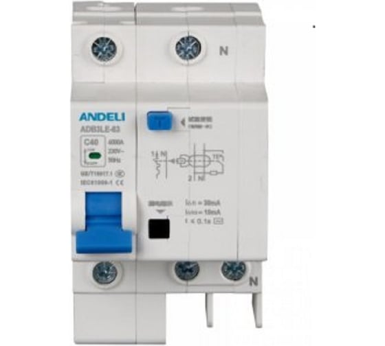 Дифференциальный автомат ANDELI ADB3LE-32 2P 6A 30mA тип AC х-ка B 6kA ADL01-600