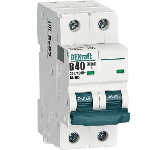 Автоматический выключатель (АВ) ВА-105, 2 P, 40 A, хар-ка B, 10 кА, 6 шт Dekraft 13121DEK 4650070550446