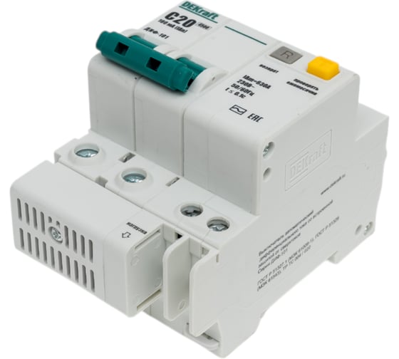 Дифференциальный автомат Dekraft ДИФ101-2Р-020А-100-C 15012DEK 4 шт 4620007064780