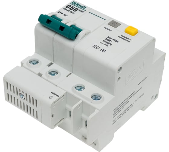 Дифференциальный автомат Dekraft ДИФ101-2Р-050А-100-C 15016DEK 4 шт 4620007064940 1