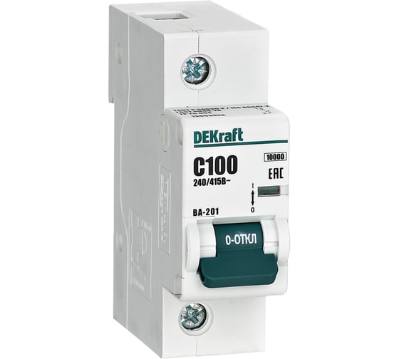 Автоматический выключатель (АВ) Dekraft ВА-201, 1 Р, 100 А, хар-ка C, 10 кА, 12 шт 13003DEK 4620007062946
