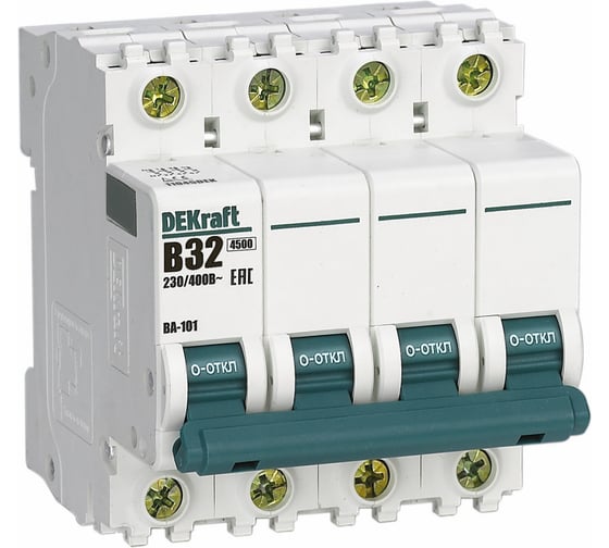 Автоматический выключатель Dekraft ВА-101, 4 Р, 32 А, хар-ка B, 4.5 кА, 3 шт 11045DEK 4620007060904