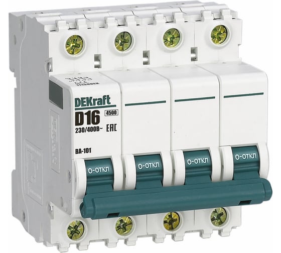 Автоматический выключатель Dekraft (АВ) ВА-101 (4 Р, 16 А, хар-ка D, 4.5 кА, 3 шт) 11138DEK 4620007062762