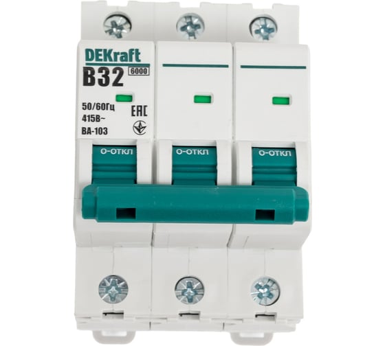 Автоматический выключатель DEKraft 3Р 32А характеристика B ВА-103 6кА 12244DEK 4 шт 4680409036778 1