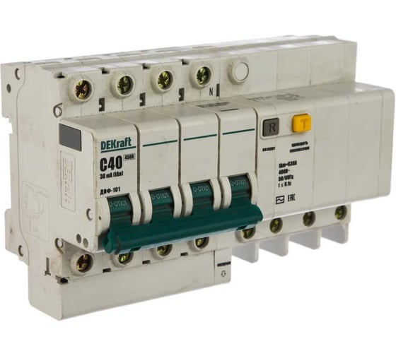 Выключатель автоматический дифференциальный DEKraft тока 4п 8мод. C 40A 30мА тип AC 4.5кА ДИФ-101 15024DEK 121968 2 шт 4620007065244 1