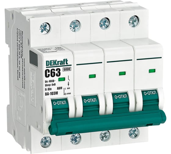 Автоматический выключатель без теплозащиты Dekraft 4P 63А характеристика C 6кА ВА-103M 12535DEK 3 шт 4680409018750 1