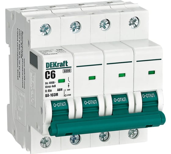 Автоматический выключатель без теплозащиты Dekraft 4P 6А характеристика C 6кА ВА-103M 12527DEK 3 шт 4680409018699 1