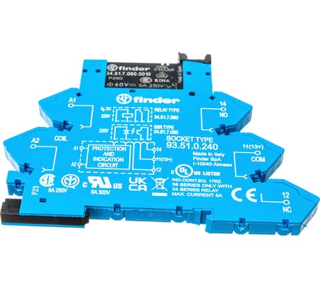Интерфейсный модуль реле Finder 1 CO конт. 6а, 240в Ac/Dc; пруж. зажимы 386102400060