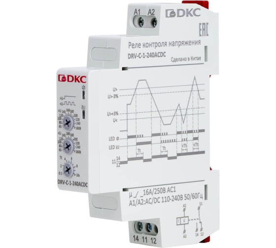 Реле контроля напряжения DKC однофазное, тип DRV, конфигурация контакта 1CO, 110 240В AC/DC 1 ШТ DRV-C-1-240ACDC 1