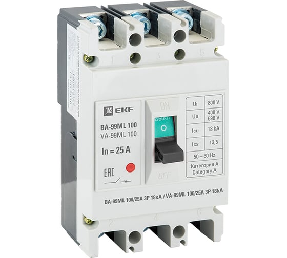 Автоматический выключатель EKF ВА-99МL 100/20А 3P 18кА Basic mccb99-100-20mi