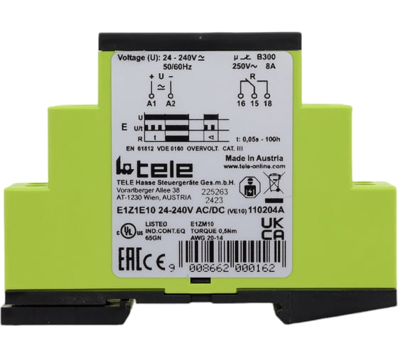Реле времени TELE задержка включения E1Z1E10 24-240VAC/DC VE10 110204A