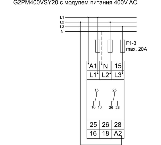 Реле контроля фаз TELE G2PM400VSY20 + TR2-400VAC 2390504_282117