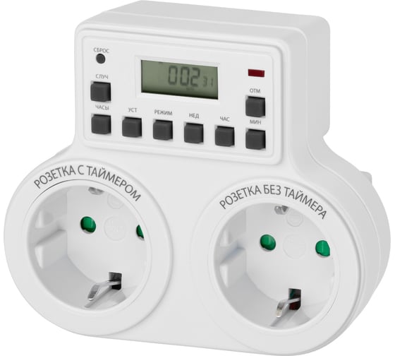 Розеточный таймер TDM ELECTRIC ТРЭ-03-1мин/7дн-10on/off-2х8А-2р недельный, 2 розетки SQ1506-0006