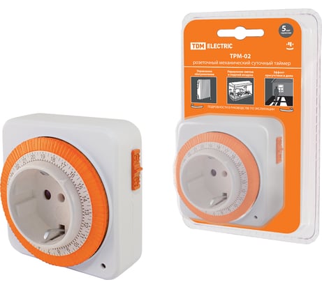 Розеточный таймер TDM ELECTRIC ТРМ-02-15мин/24ч-16А суточный, квадратный SQ1506-0003