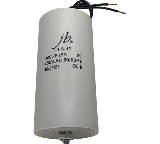 Конденсатор пусковой JB Capacitors 100мкФ, 450В, 65х130, JFS-17 (CBB60-G) (гибкие выводы+болт),  JFS17A6107J000000B-452 1