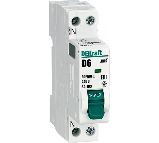 Автоматический выключатель Dekraft 1+N 6А характеристика D ВА-103 4,5кА нов. 12407DEK 12 шт 4680409040997 1